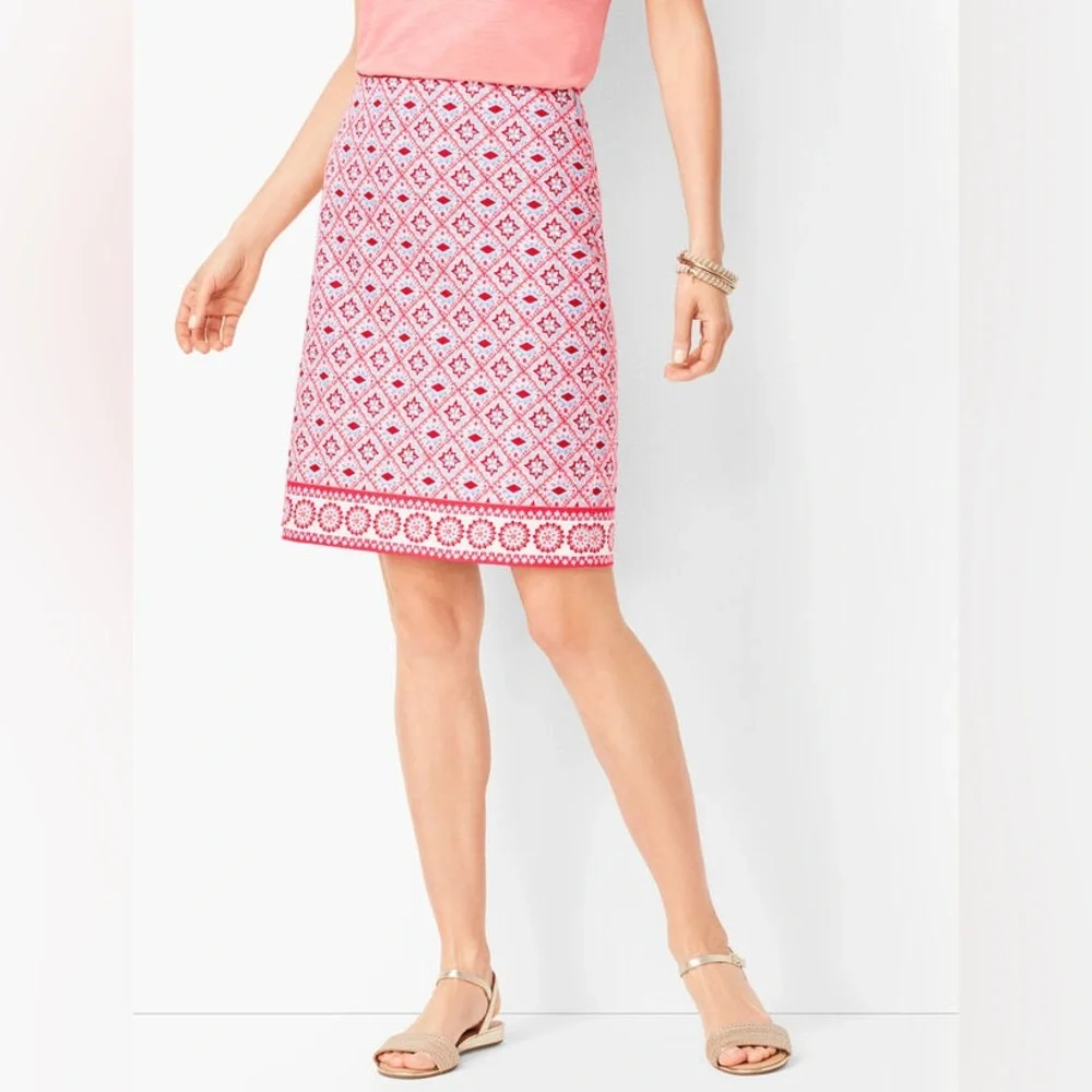 Talbots Red‎ Hex Symbols Side Zip Lined Cotton Blend Knee Length Skirt 6P